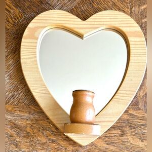 Heart-Shaped Wooden Wall Mirror with Candle Holder Sconce
